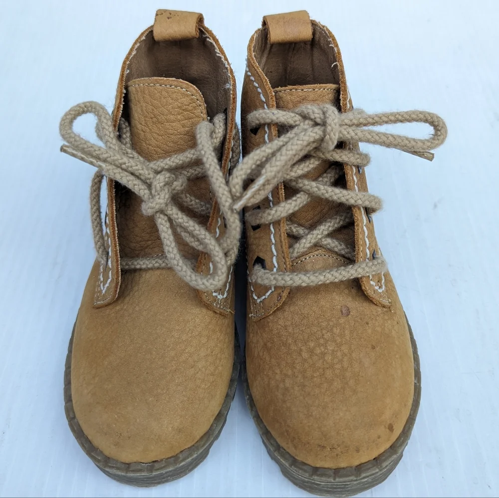 VINTAGE Earth Elements brown leather lace-up high top boots